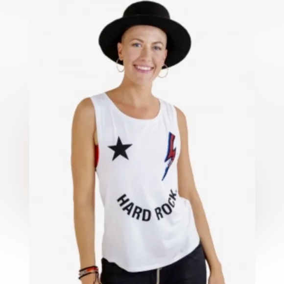 HARD ROCK Women’s Laura Be Happy Tank, White, Large, New With Tags! - Picture 2 of 3